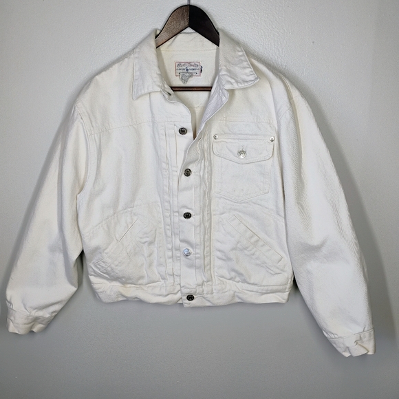 Vintage‎ Polo Ralph Lauren Denim Trucker Jacket White Medium Oversized Boxy - Picture 2 of 12
